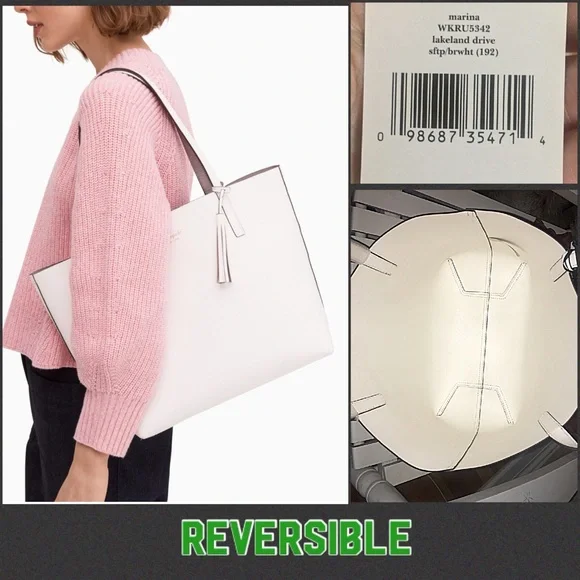 NWT- Kate Spade reversible Lakeland Drive tote in tan/white